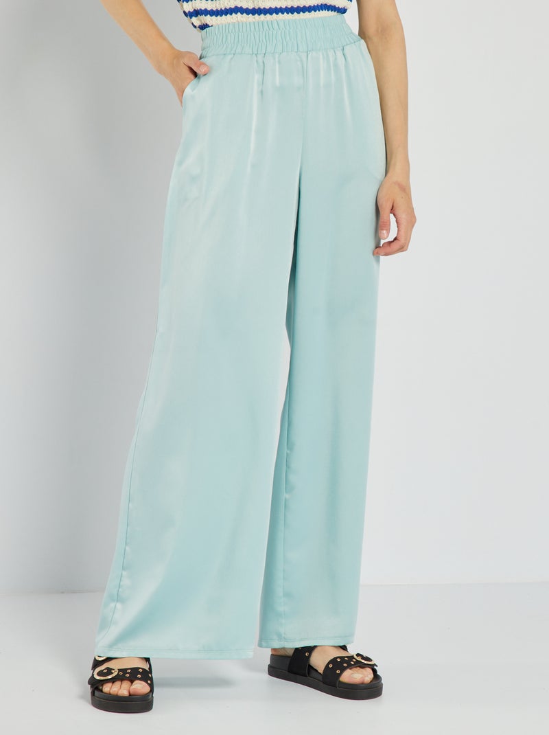 Pantalon large satiné Bleu vert - Kiabi