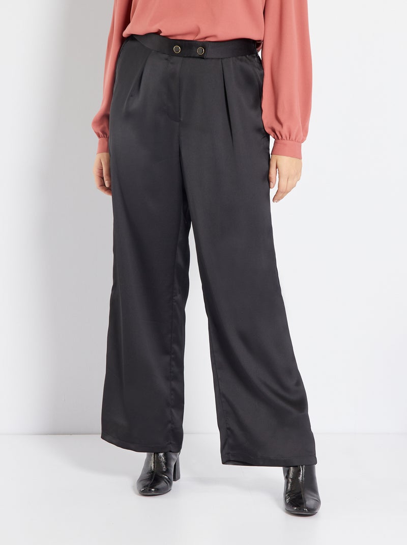 Pantalon large satiné noir - Kiabi