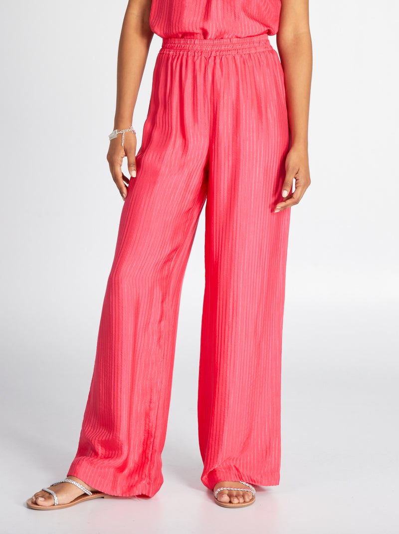 Pantalon large satiné Rose - Kiabi