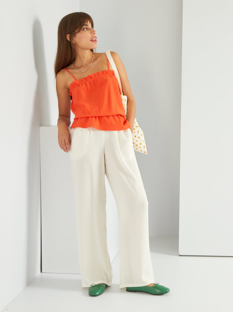 Pantalon large satiné taille haute Champagne - Kiabi