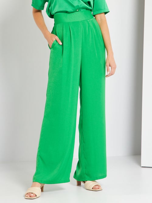 Pantalon large satiné taille haute - Kiabi