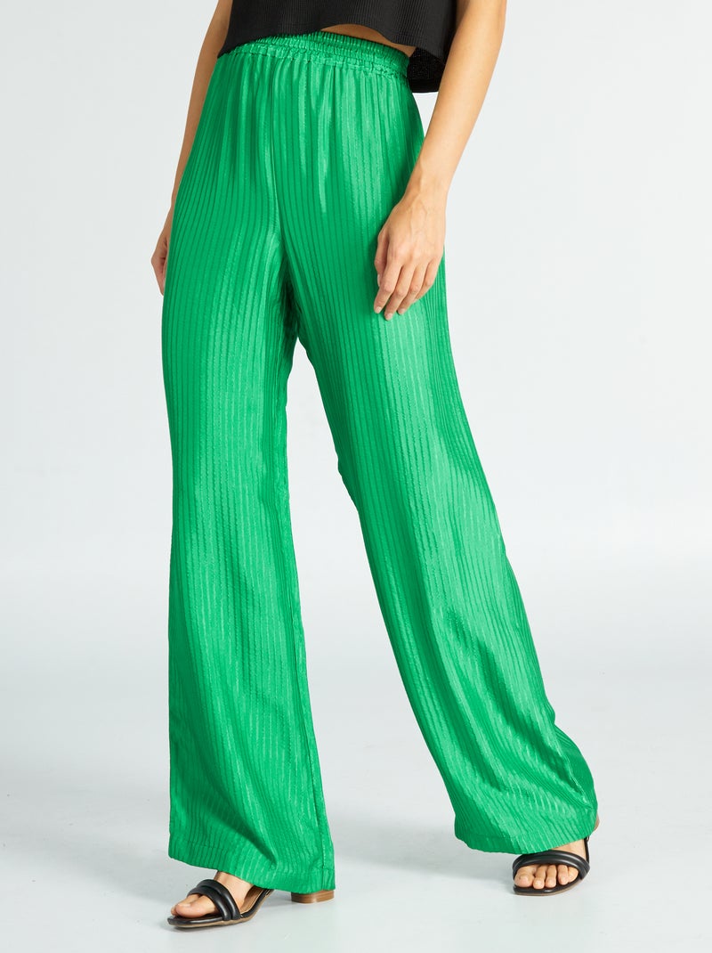 Pantalon large satiné vert - Kiabi