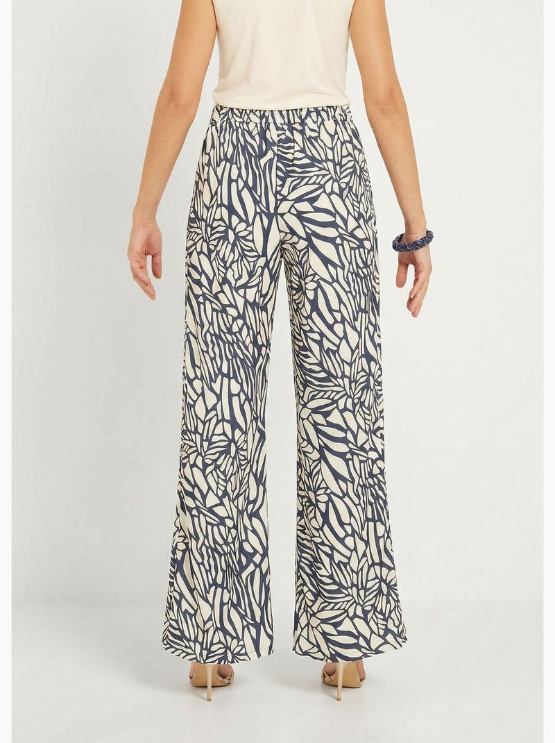 Pantalon large semi élastiqué motif graphique - afibel Bleu marine - Kiabi