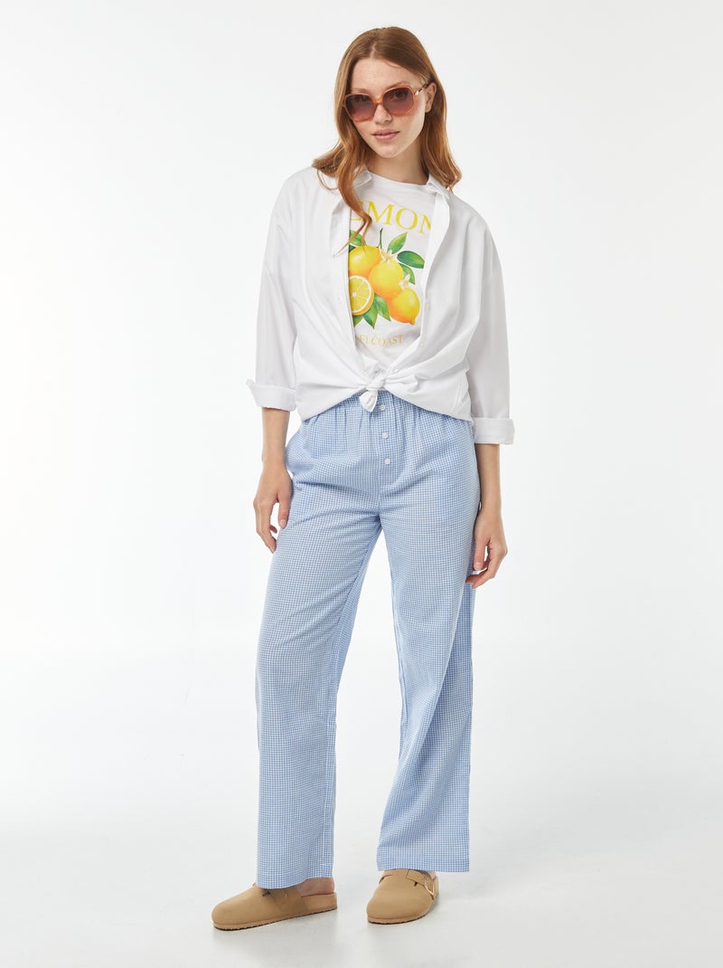 Pantalon large style pyjama Bleu/blanc - Kiabi