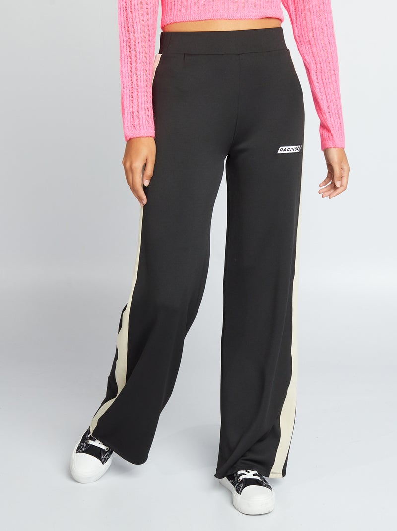 Pantalon large style 'racing' Noir - Kiabi
