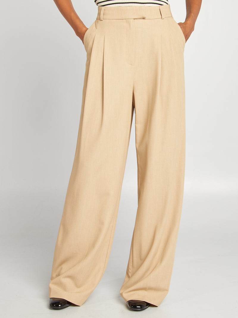 Pantalon large style tailleur Beige - Kiabi