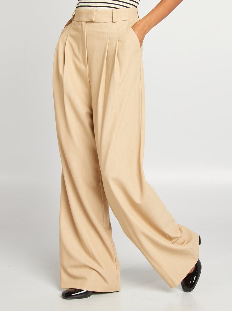 Pantalon large style tailleur Beige - Kiabi
