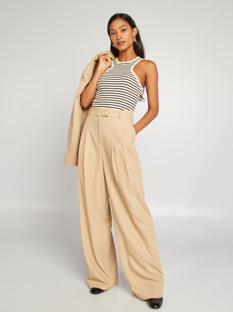 Pantalon large style tailleur Beige - Kiabi