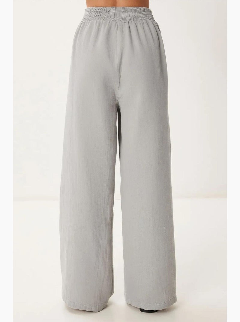Pantalon large taille élastique cordon finitions bordées istanbul Gris clair - Kiabi