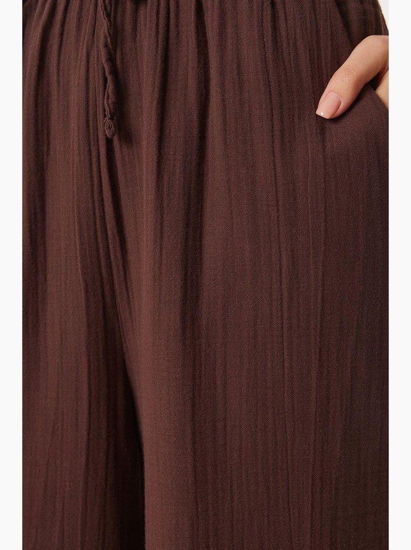 Pantalon large taille élastique cordon finitions bordées istanbul Marron - Kiabi