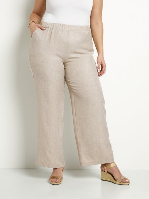 Pantalon large taille élastiquée aspect lin - Afibel - Kiabi