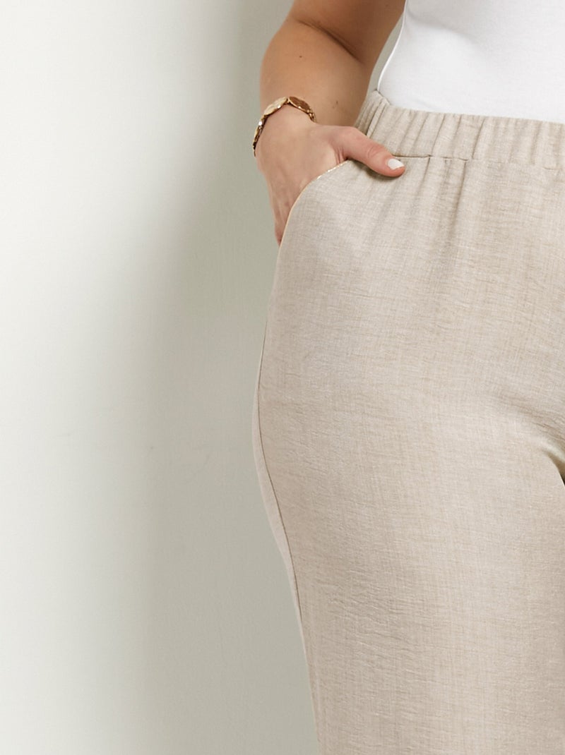 Pantalon large taille élastiquée aspect lin - Afibel Beige - Kiabi