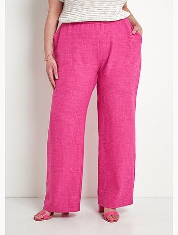 Pantalon large taille élastiquée aspect lin - Afibel