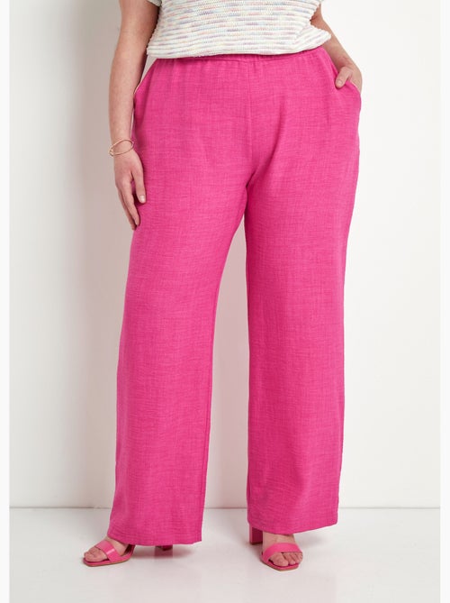Pantalon large taille élastiquée aspect lin - Afibel - Kiabi