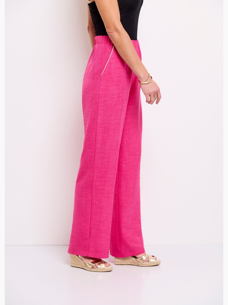 Pantalon large taille élastiquée aspect lin - Afibel Rose - Kiabi