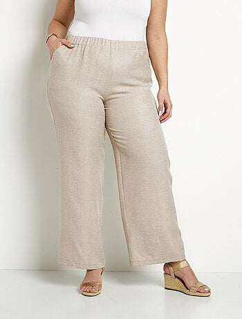 Pantalon large taille élastiquée aspect lin