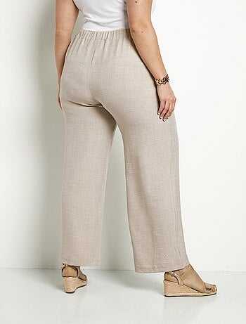 Pantalon large taille élastiquée aspect lin