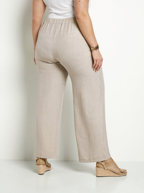 Pantalon large taille élastiquée aspect lin - Kiabi