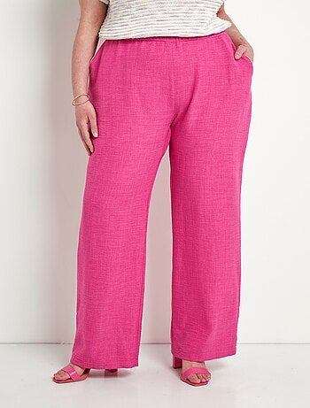 Pantalon large taille élastiquée aspect lin