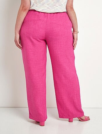 Pantalon large taille élastiquée aspect lin