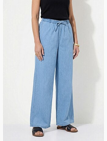 Pantalon large taille élastiquée denim léger - afibel
