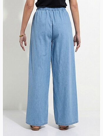 Pantalon large taille élastiquée denim léger - afibel