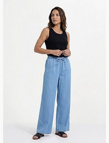 Pantalon large taille élastiquée denim léger - afibel