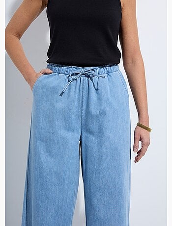 Pantalon large taille élastiquée denim léger - afibel