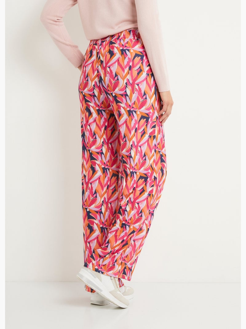 Pantalon large taille élastiquée feuillage - Afibel Bleu Rose - Kiabi