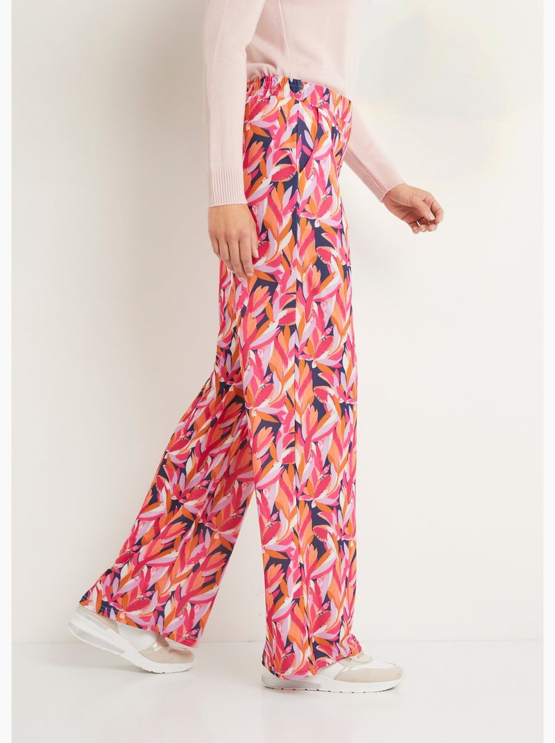 Pantalon large taille élastiquée feuillage - Afibel Bleu Rose - Kiabi