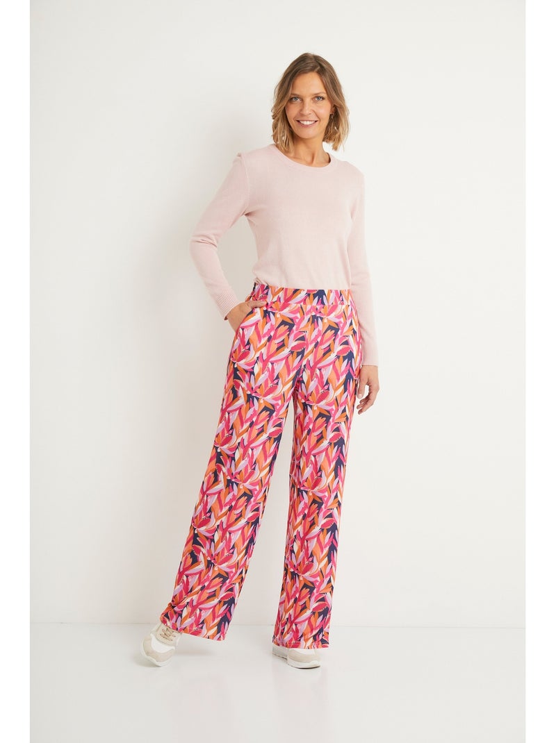 Pantalon large taille élastiquée feuillage - Afibel Bleu Rose - Kiabi