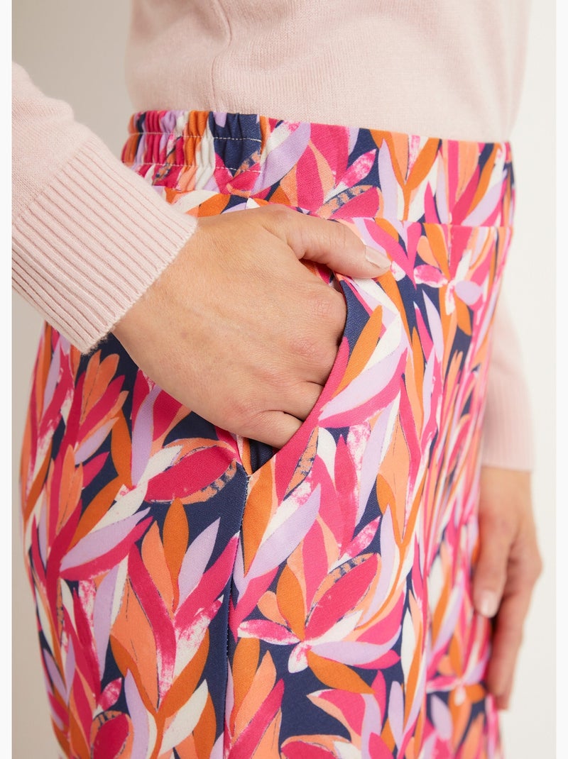 Pantalon large taille élastiquée feuillage - Afibel Bleu Rose - Kiabi