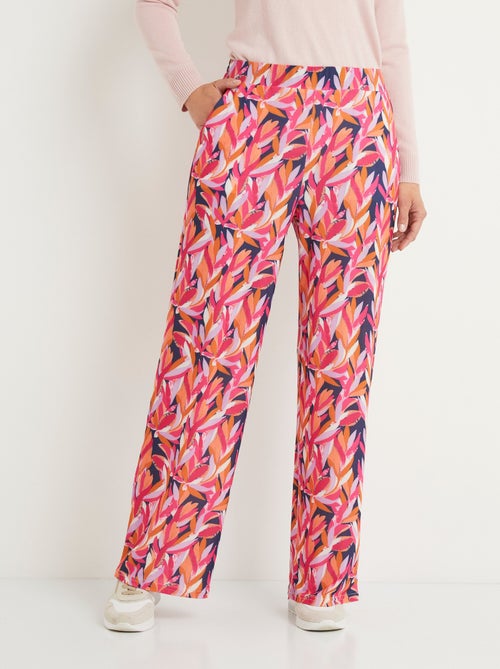Pantalon large taille élastiquée feuillage - Kiabi