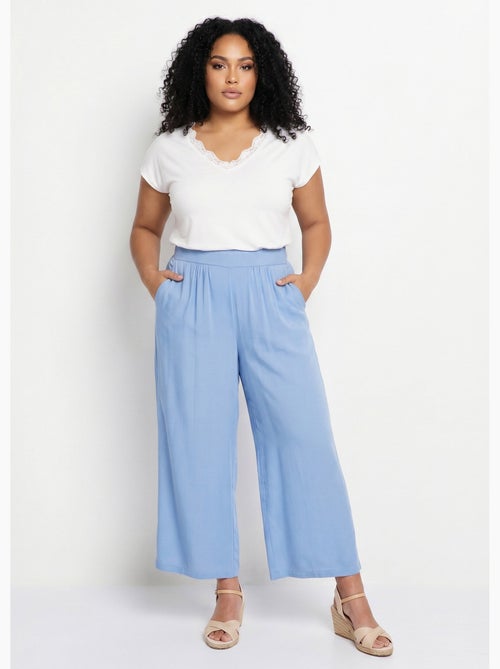 Pantalon large taille élastiquée fleuri ou uni - Afibel - Kiabi
