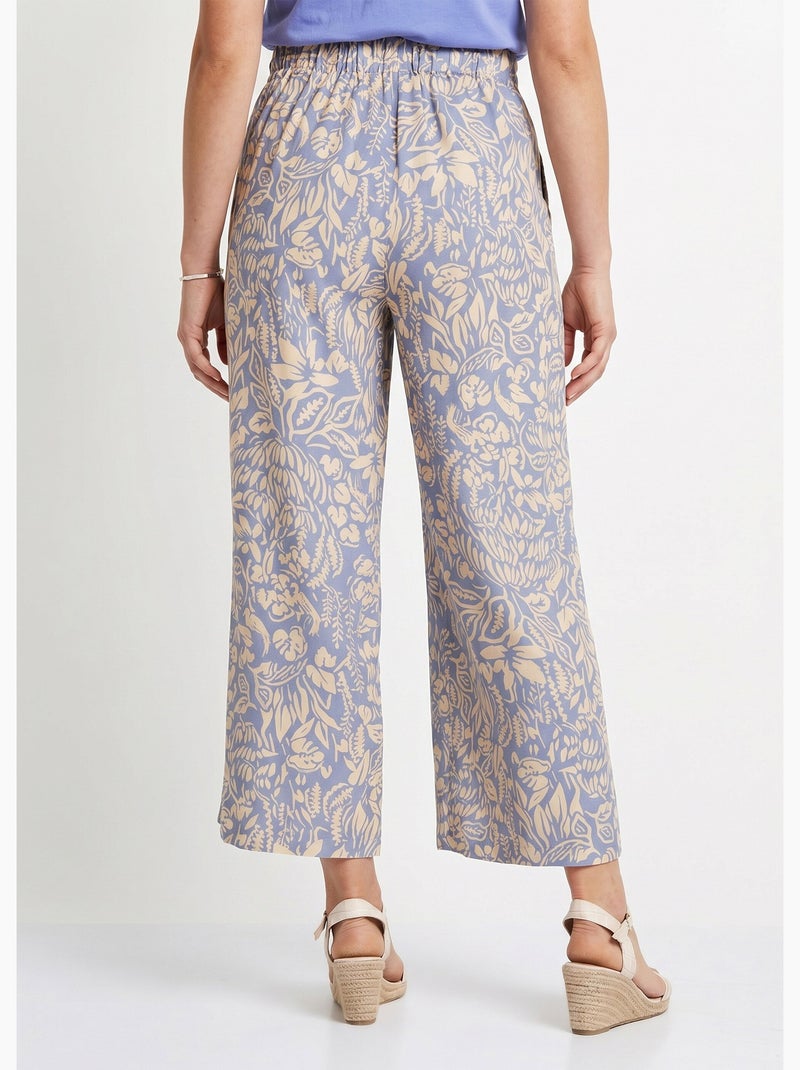 Pantalon large taille élastiquée fleuri ou uni - Afibel Bleu Ecru - Kiabi