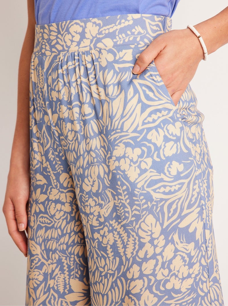 Pantalon large taille élastiquée fleuri ou uni - Afibel Bleu Ecru - Kiabi