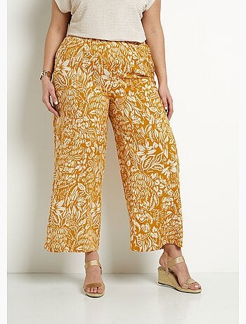 Pantalon large taille élastiquée fleuri ou uni - Afibel