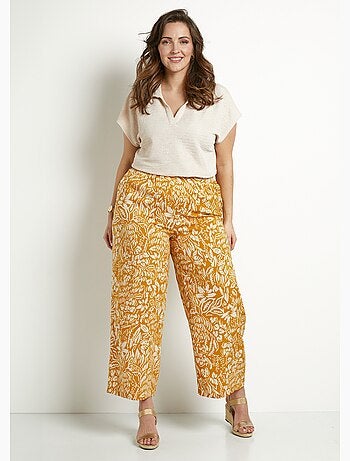 Pantalon large taille élastiquée fleuri ou uni - Afibel