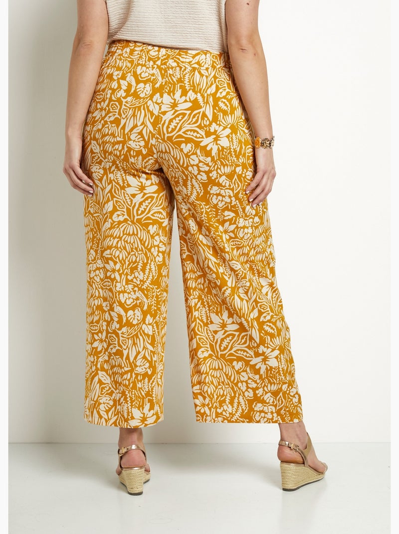 Pantalon large taille élastiquée fleuri ou uni - Afibel Jaune - Kiabi