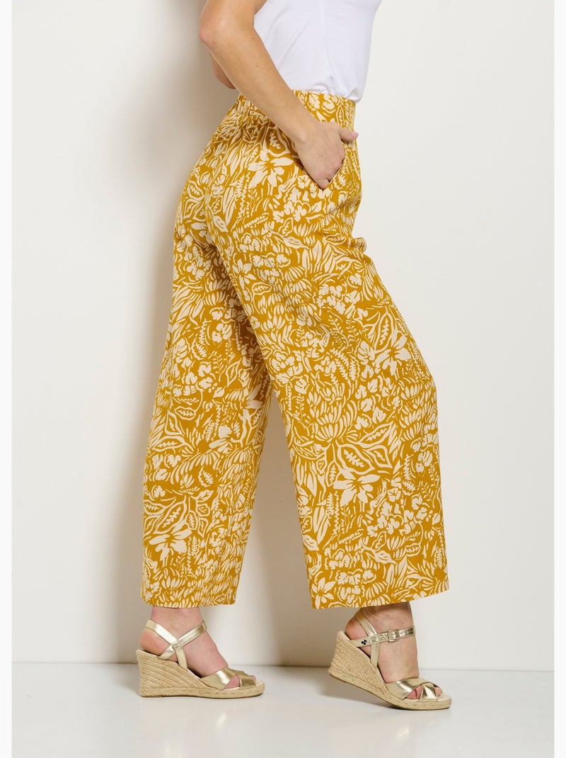 Pantalon large taille élastiquée fleuri ou uni - Afibel Jaune - Kiabi