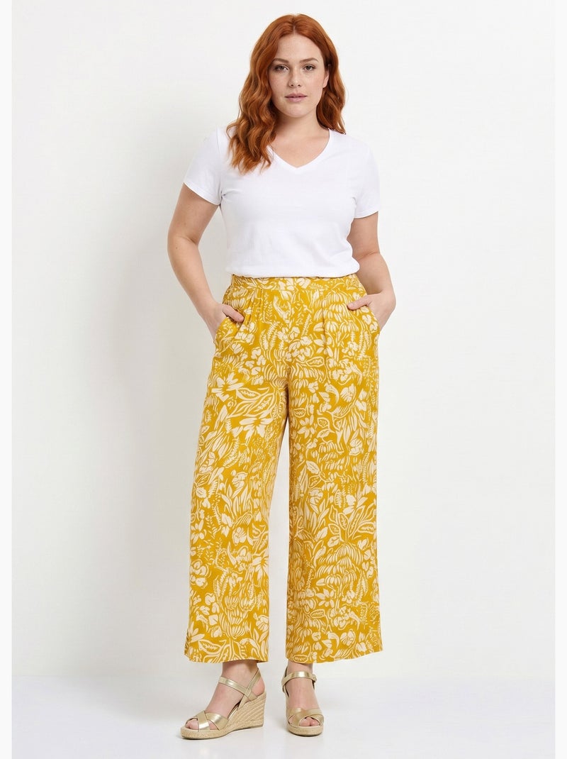 Pantalon large taille élastiquée fleuri ou uni - Afibel Jaune - Kiabi