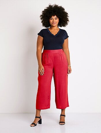 Pantalon large taille élastiquée fleuri ou uni - Afibel