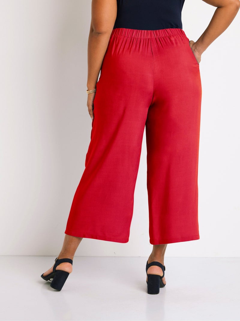 Pantalon large taille élastiquée fleuri ou uni - Afibel Rouge - Kiabi