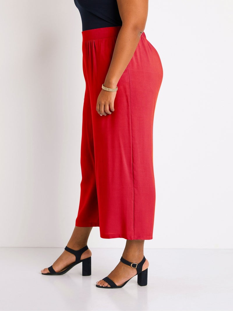 Pantalon large taille élastiquée fleuri ou uni - Afibel Rouge - Kiabi