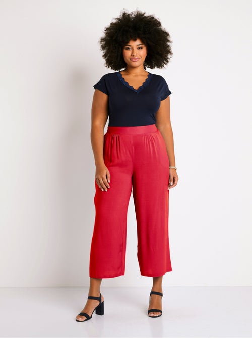 Pantalon large taille élastiquée fleuri ou uni - Afibel - Kiabi