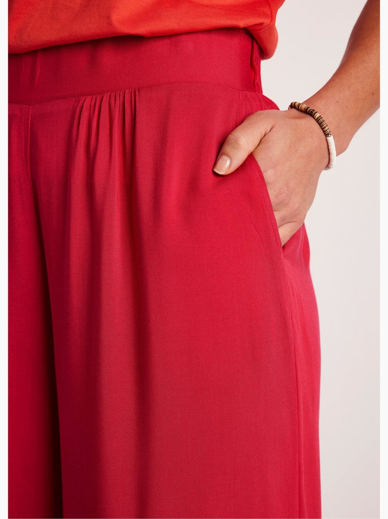 Pantalon large taille élastiquée fleuri ou uni - Afibel Rouge - Kiabi
