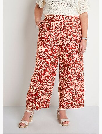 Pantalon large taille élastiquée fleuri ou uni - Afibel