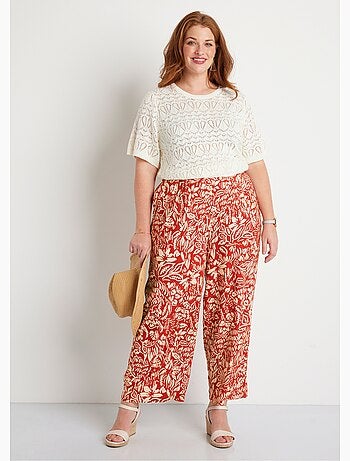 Pantalon large taille élastiquée fleuri ou uni - Afibel