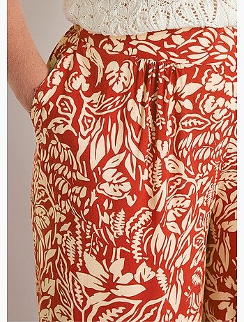 Pantalon large taille élastiquée fleuri ou uni - Afibel