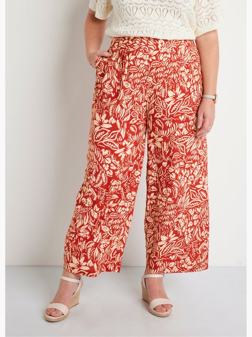 Pantalon large taille élastiquée fleuri ou uni - Afibel - Kiabi